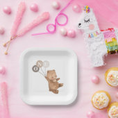 3つの茶色のバルーンでクマ – 1歳の誕生日 ペーパープレート (パーティー)