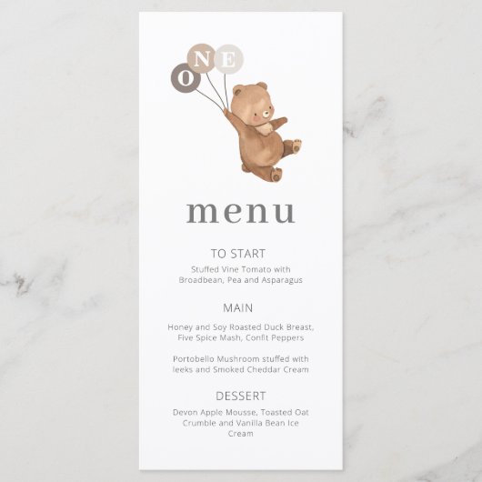 3つの茶色のバルーンでクマ – 1番目の誕生日 – メニュー (正面)