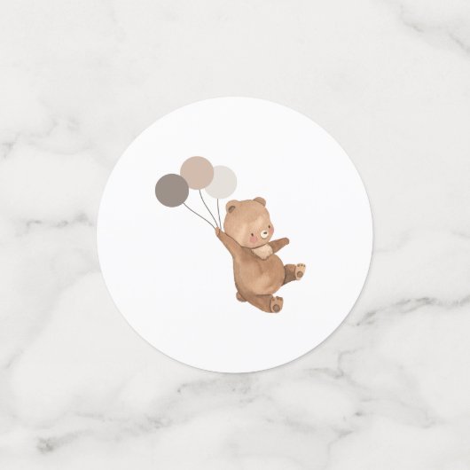 3つの茶色のバルーンを持つクマ コンフェッティ (スモール正面)