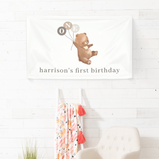 3つの茶色のバルーンを持つクマ 横断幕 (インサイチュ)