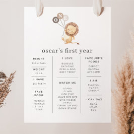 3つの茶色の風船のマイルストーンポスターを持つライオン ポスター