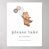 3つの茶色の風船の好意サインを持つクマ ポスター (正面)