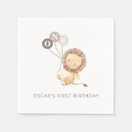 3つの茶色の風船を持つライオン スタンダードカクテルナプキン