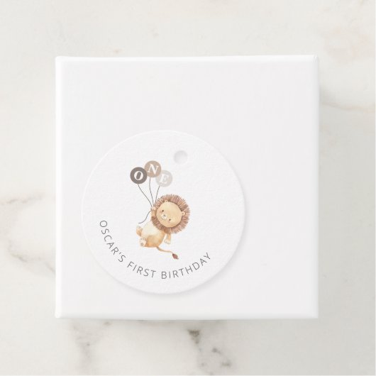 3つの茶色の風船を持つライオン フェイバータグ (インサイチュ)