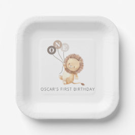 3つの茶色の風船を持つライオン ペーパープレート