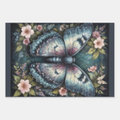 3つの蝶と花のセット – デコページ – ラッピングペーパーシート (正面)