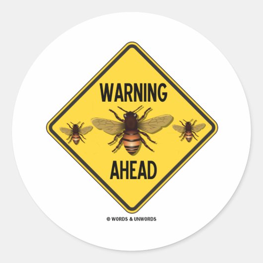 3つの警告ハチの前にミツバチ黄色いダイヤモンドのサイン スクエアシール (正面)