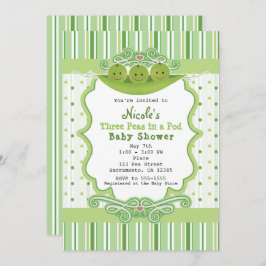 3つの豆のポッド三つ子ベビーシャワー招待状 招待状