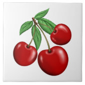 3つの赤いさくらんぼフルーツ タイル (正面)