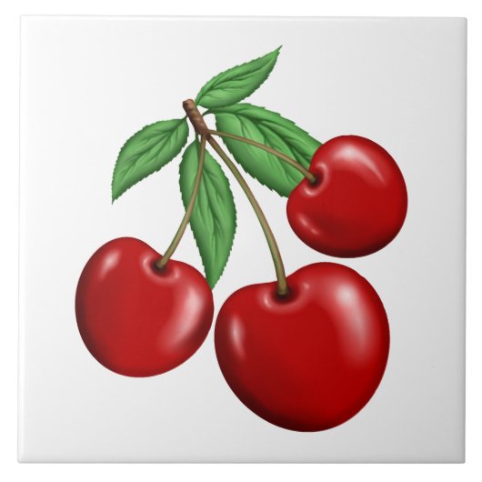 3つの赤いさくらんぼフルーツ タイル (正面)