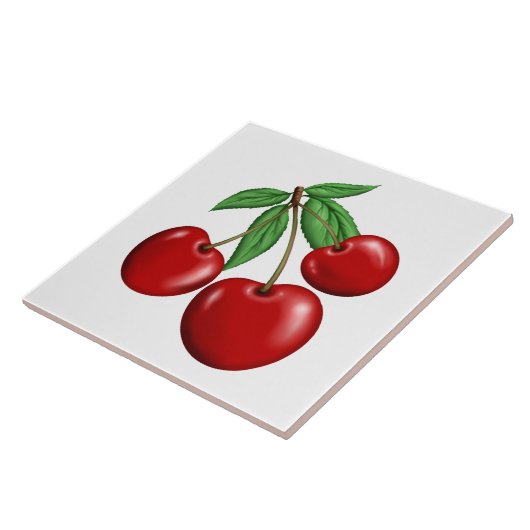 3つの赤いさくらんぼフルーツ タイル (側面)
