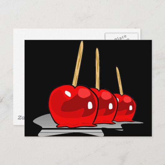 3つの赤いキャンディーアップル ポストカード (正面/裏面)