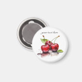 3つの赤いジューシーなさくらんぼ、カスタマイズ可能 マグネット (正面/裏面)