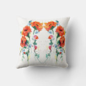 3つの赤い茎のケシの水色 クッション (裏面)