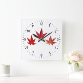 3つの赤い落下葉 スクエア壁時計 (ホーム)