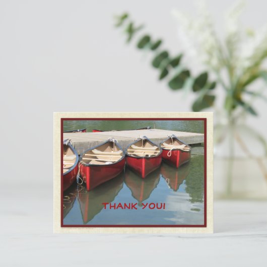 3つの赤カヌー赤い文字ありがとう ポストカード (スタンド正面)