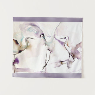 "3つの踊るクレーン"水彩画 タペストリー