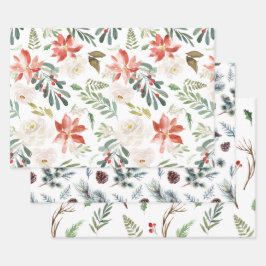 3つの違うクリスマスパターン ラッピングペーパーシート