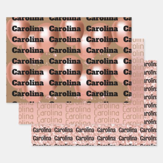 3つの違うデザインあなたの名前のフェミニン色 ラッピングペーパーシート (セット)