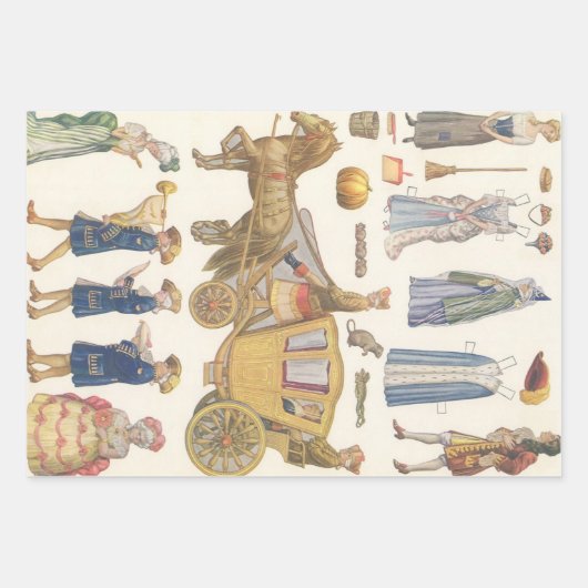 3つの違う紙ビクトリアンドールシーン ラッピングペーパーシート (正面2)