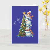 3つの雪だるまかわいいホリデー空白のクリスマスカード カード (黄色い花)