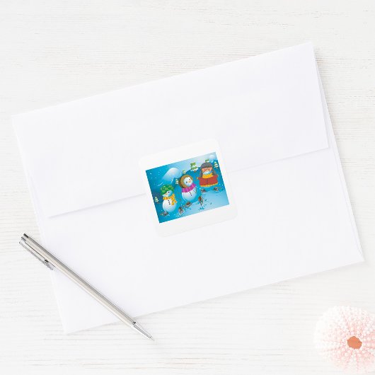 3つの雪だるまシール スクエアシール