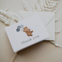 3つの青いバルーンでクマ – サンキューカード