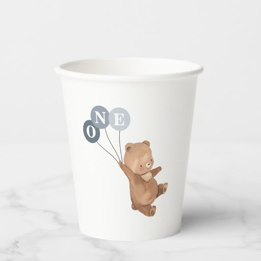 3つの青いバルーンを持つクマ 紙コップ (正面)