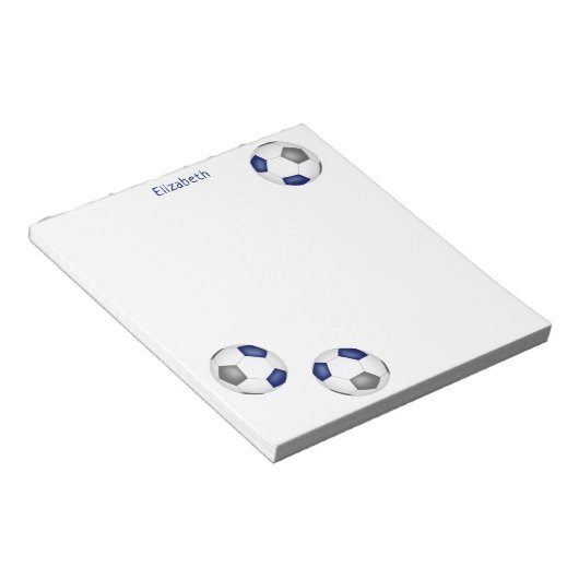 3つの青い灰色のサッカーボールパーソナライズされた ノートパッド (アングル)