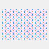 3つの青い色合いのクリスマスツリーパターン ラッピングペーパーシート (正面2)