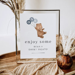 3つの青い風船でクマ – スイートトリートサイン ポスター