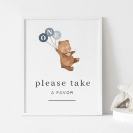 3つの青い風船の好意のサインでクマ ポスター