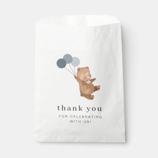 3つの青い風船を持つテディベア フェイバーバッグ (正面)