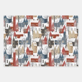 3つの風光明媚な冬のワンダーランドカントリー村のセット ラッピングペーパーシート (正面)