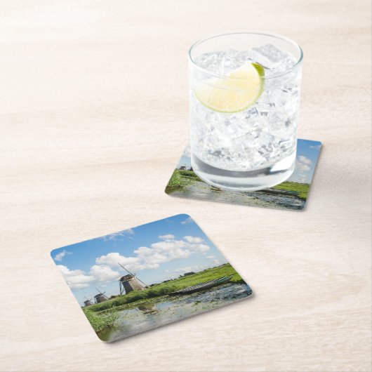 3つの風車および運河のコースター スクエアペーパーコースター (インサイチュ)