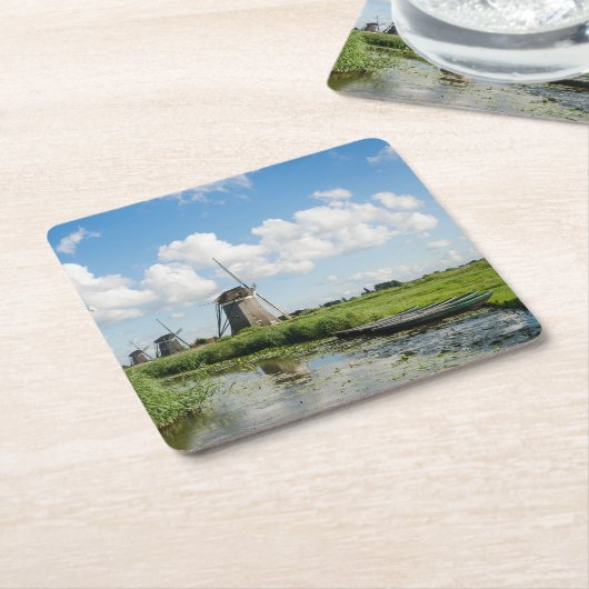 3つの風車および運河のコースター スクエアペーパーコースター (アングル)