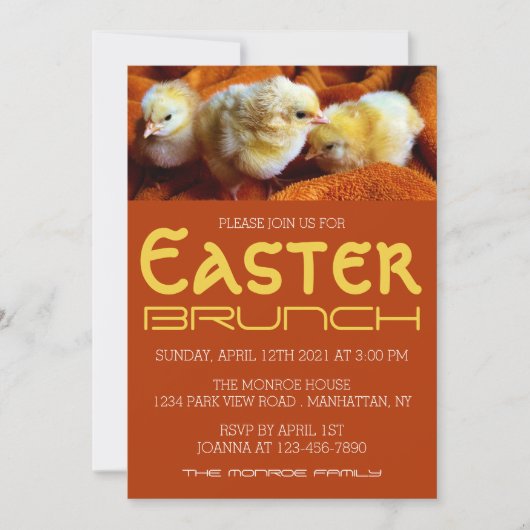 3つの黄色のチックス、黄色とオレンジのイースターブランチ 案内状 (正面)