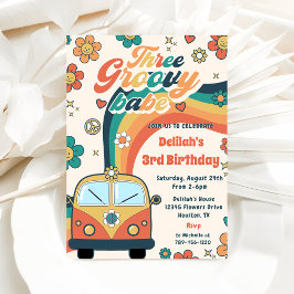 3つのGroovy Babeレトロフローラ3rd誕生日パーティー 招待状