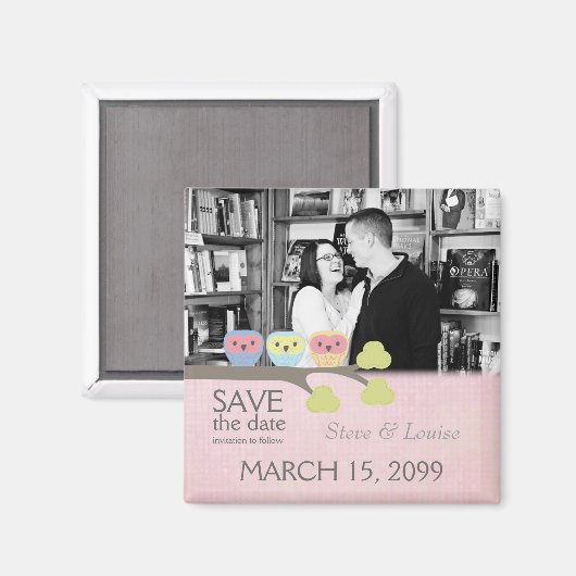 3つのOwls結婚式の日付を保存するフォトマグネット マグネット (正面/裏面)