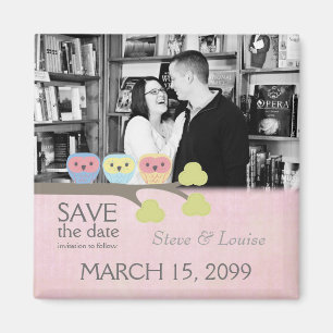 3つのOwls結婚式の日付を保存するフォトマグネット マグネット