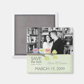 3つのOwls結婚式の日付を保存するフォトマグネット マグネット (正面/裏面)