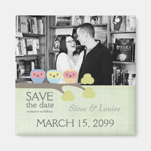 3つのOwls結婚式の日付を保存するフォトマグネット マグネット