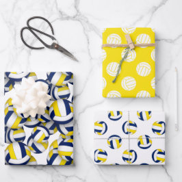 3つのpcバレーパターン調整ブルー金ゴールド ラッピングペーパーシート