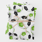 3つのpc品種ブライトグリーンブラックチームカラーズサッカー ラッピングペーパーシート (インサイチュ)