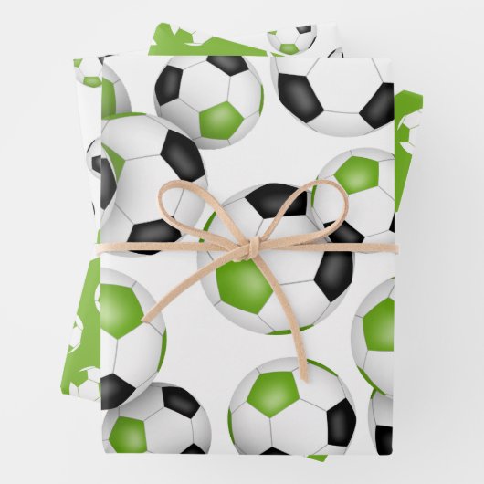 3つのpc品種ブライトグリーンブラックチームカラーズサッカー ラッピングペーパーシート (インサイチュ)