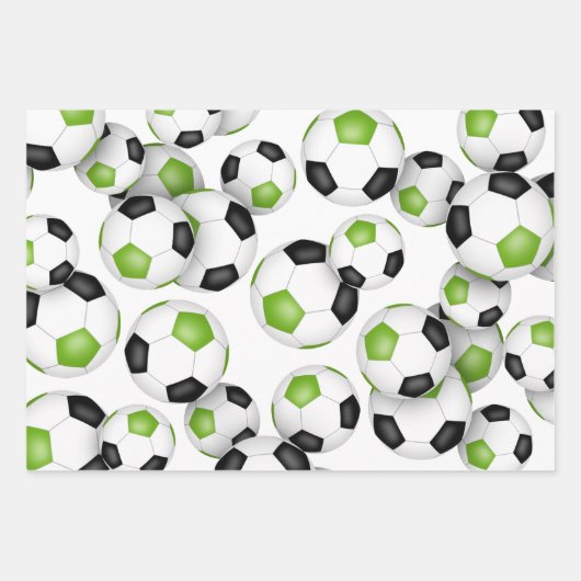 3つのpc品種ブライトグリーンブラックチームカラーズサッカー ラッピングペーパーシート (正面)