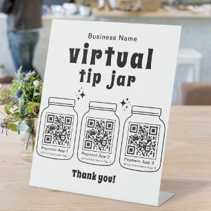 3つのQRコードを持つ仮想チップJAR 台座サイン