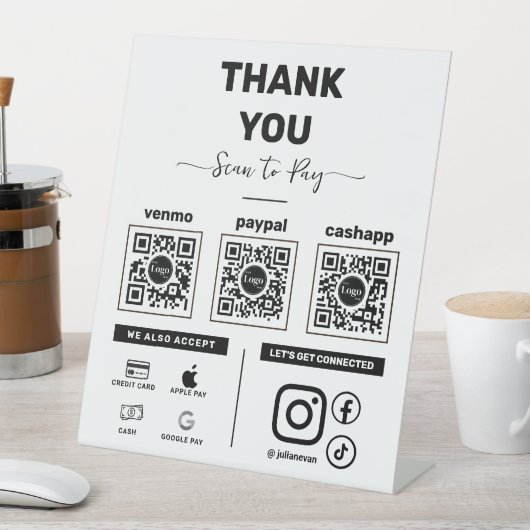 3つのQRコードを支払うクリーンなミニマリストスキャンありがとう 台座サイン (インサイチュ)