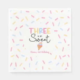3つはとても甘いアイスクリームの3番目の誕生日パーティー スタンダードランチョンナプキン