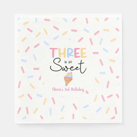 3つはとても甘いアイスクリームの3番目の誕生日パーティー スタンダードランチョンナプキン (正面)